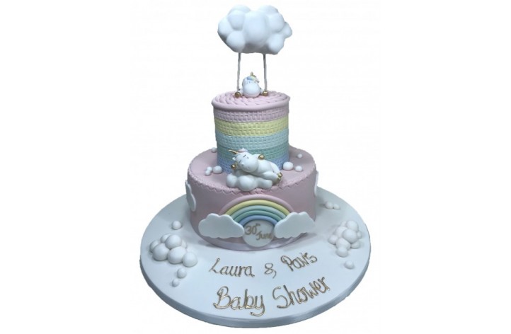 Unicorn Rainbow & Clouds Tiered Cake